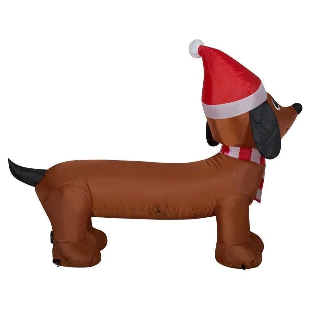 4ft Dachshund with Santa Hat Holiday Airblown Inflatable